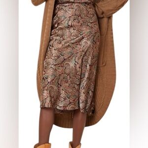 NWT Nili Lotan Leslie Silk Paisley Elastic Flat Waist A-Line Slip Midi Skirt